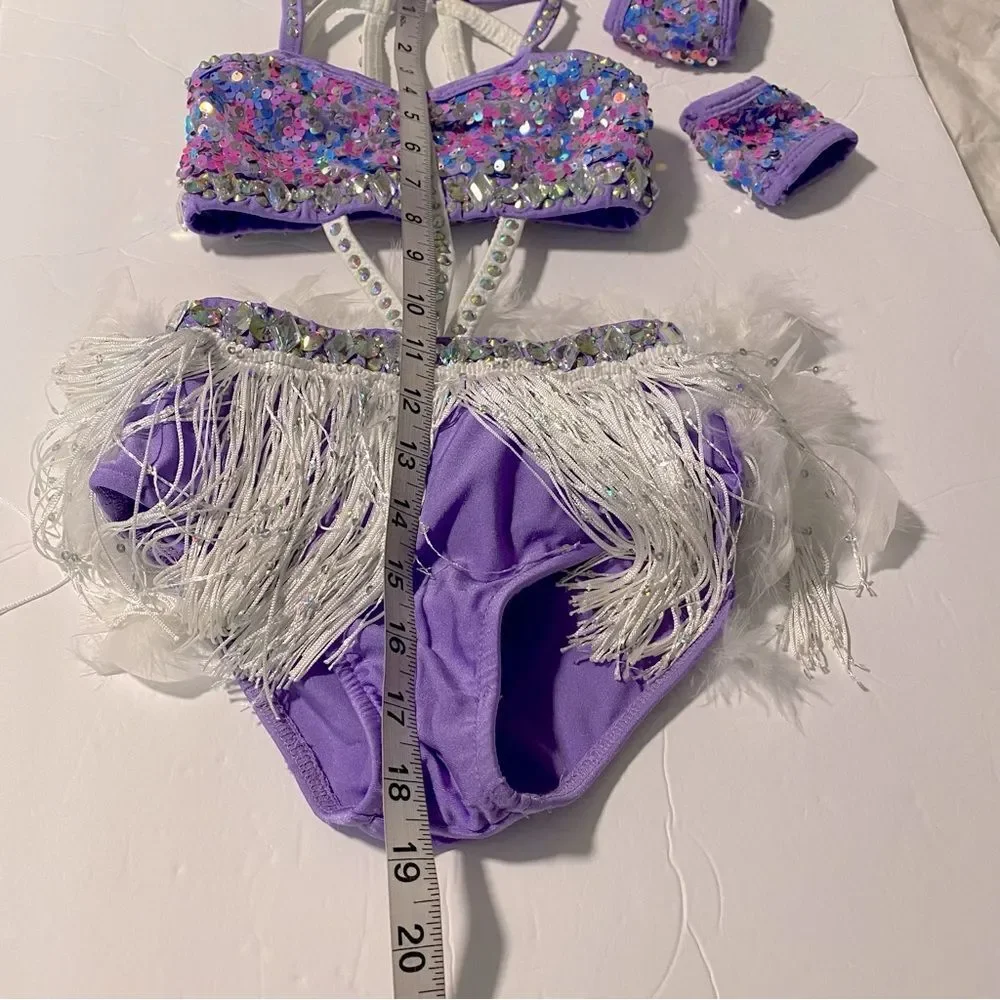 Glamour competition, solo dance costume custom lavender sassy jazz feather SC